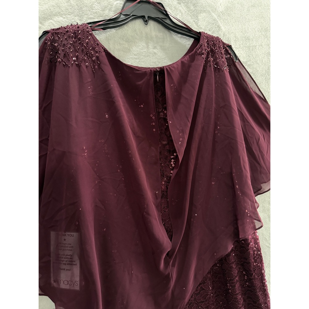 NWT SLNY Evening Gown Women Plum Sequin Lace Chiffon Cape Overlay Dress 14W $169 - Picture 14 of 16